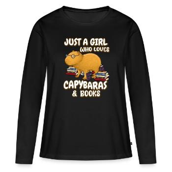 Seulement une femme qui aime le capybara et les livres - T-shirt manches longues Premium bio Femme - noir - Devant - Julia (174cm)