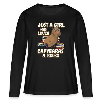 Seulement une femme qui aime le capybara et les livres - T-shirt manches longues Premium bio Femme - noir - Devant - Julia (174cm)