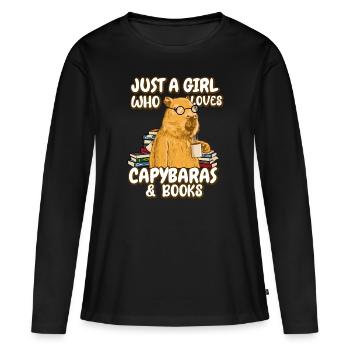 Seulement une femme qui aime le capybara et les livres - T-shirt manches longues Premium bio Femme - noir - Devant - Julia (174cm)