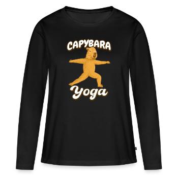 Exercices de yoga Capybara - T-shirt manches longues Premium bio Femme - noir - Devant - Julia (174cm)