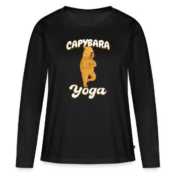 Exercice de yoga Capybara - T-shirt manches longues Premium bio Femme - noir - Devant - Julia (174cm)
