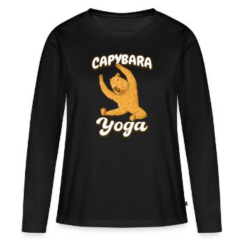 Exercices de yoga Capybara - T-shirt manches longues Premium bio Femme - noir - Devant - Julia (174cm)