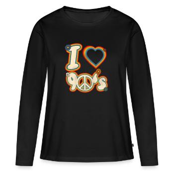 ich liebe die 90's Peace Zeichen - Frauen Premium Bio Langarmshirt - Schwarz - Vorne - Julia (174cm)