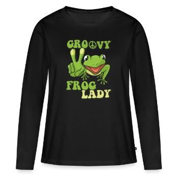 Groovy Frog Lady - T-shirt manches longues Premium bio Femme - noir - Devant - Julia (174cm)