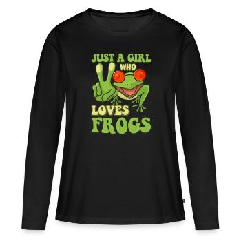 Juste une fille qui aime les grenouilles - T-shirt manches longues Premium bio Femme - noir - Devant - Julia (174cm)