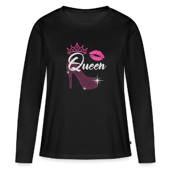 Queen Woman Glitter High Heel Shoe with Pink Lips - Women's Premium Organic Long Sleeve Shirt - black - Front - Julia (174cm)