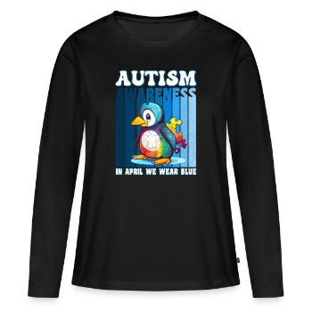 Pingouin de sensibilisation à l’autisme - T-shirt manches longues Premium bio Femme - noir - Devant - Julia (174cm)