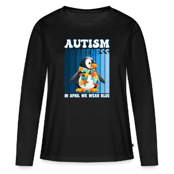 Pingouin de sensibilisation à l’autisme - T-shirt manches longues Premium bio Femme - noir - Devant - Julia (174cm)