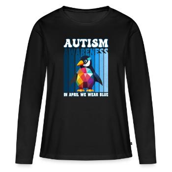 Pingouin de sensibilisation à l’autisme - T-shirt manches longues Premium bio Femme - noir - Devant - Julia (174cm)