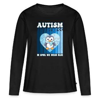 Pingouin de sensibilisation à l’autisme - T-shirt manches longues Premium bio Femme - noir - Devant - Julia (174cm)