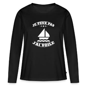 Je peux pas j'ai Voile - Humour Planche à Voile - T-shirt manches longues Premium bio Femme - noir - Devant - Julia (174cm)