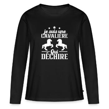 Ich bin ein Reiter, der Geschenke zerreißt - Frauen Premium Bio Langarmshirt - Schwarz - Vorne - Julia (174cm)