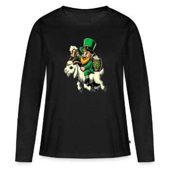 Lutin chevauchant une chèvre (lutin irlandais) - T-shirt manches longues Premium bio Femme - noir - Devant - Julia (174cm)