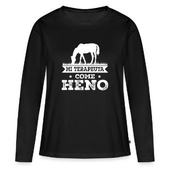 Mon thérapeute mange du foin - T-shirt manches longues Premium bio Femme - noir - Devant - Julia (174cm)