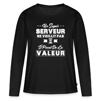 Un Super Serveur ne vieillit pas cadeau Serveur - T-shirt manches longues Premium bio Femme - noir - Devant - Julia (174cm)