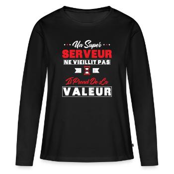 Un Super Serveur ne vieillit pas cadeau Serveur - T-shirt manches longues Premium bio Femme - noir - Devant - Julia (174cm)