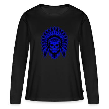 Apache Totenkopf Indianer - Frauen Premium Bio Langarmshirt - Schwarz - Vorne - Julia (174cm)