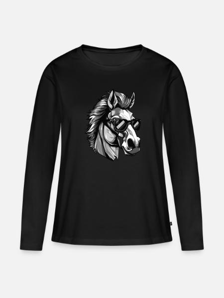 Pferd Hipster Cool Party - Frauen Premium Bio Langarmshirt - Schwarz