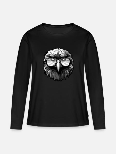 Adler Hipster Cool Party - Frauen Premium Bio Langarmshirt - Schwarz