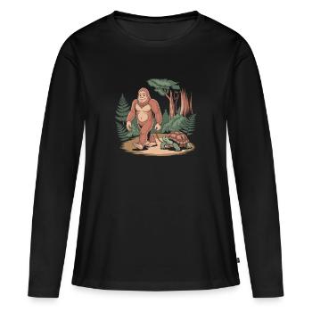 Bigfoot et sa fidèle tortue - T-shirt manches longues Premium bio Femme - noir - Devant - Julia (174cm)