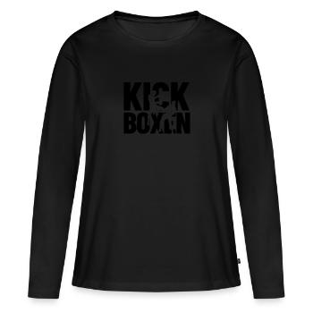 Maillot de kickboxing avec kickboxer par écrit - T-shirt manches longues Premium bio Femme - noir - Devant - Julia (174cm)