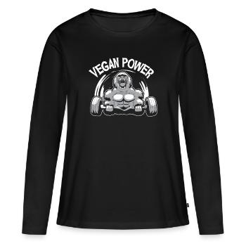 Puissance végétalienne - T-shirt manches longues Premium bio Femme - noir - Devant - Julia (174cm)