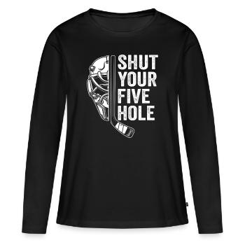 shut your five hole - T-shirt manches longues Premium bio Femme - noir - Devant - Julia (174cm)