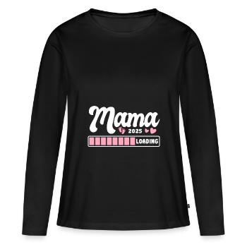 Mama 2025 loading - Grossesse - Cadeau - T-shirt manches longues Premium bio Femme - noir - Devant - Julia (174cm)