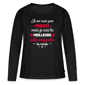 Pas parfaite aide soignante,meilleure soignante - T-shirt manches longues Premium bio Femme - noir - Devant - Julia (174cm)