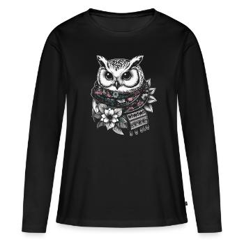 Winter Eule mit Schal - Frauen Premium Bio Langarmshirt - Schwarz - Vorne - Julia (174cm)
