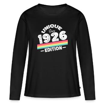 Unique depuis 1926 Edition Anniversaire Millésime 1926 - T-shirt manches longues Premium bio Femme - noir - Devant - Julia (174cm)