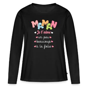 fête des mères je t aime maman cadeau fete maman - T-shirt manches longues Premium bio Femme - noir - Devant - Julia (174cm)