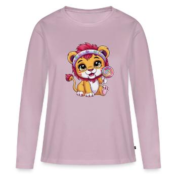 Süßer Kawaii Löwe mit Süßigkeiten - Frauen Premium Bio Langarmshirt - Altrosa - Vorne - Julia (174cm)