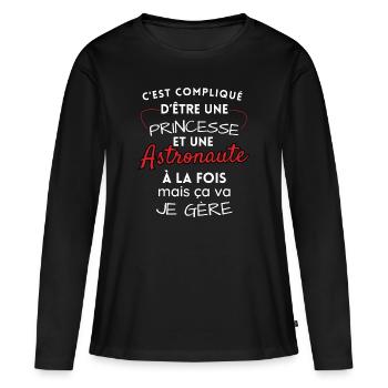 Prinzessin und Astronautin, ich schaffe es! - Frauen Premium Bio Langarmshirt - Schwarz - Vorne - Julia (174cm)