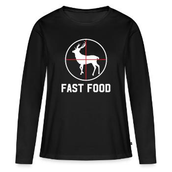 Fast Food Deer Hunt T-Shirt Funny Gift - Women's Premium Organic Long Sleeve Shirt - black - Front - Julia (174cm)