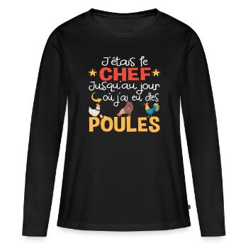 Poule poules poulailler volaille chef. Cadeau - T-shirt manches longues Premium bio Femme - noir - Devant - Julia (174cm)