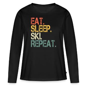 Eat Sleep Ski Repeat Skiistes Proverbes Skispringer - T-shirt manches longues Premium bio Femme - noir - Devant - Julia (174cm)