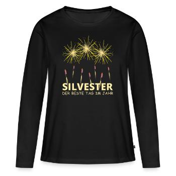 Feux d'artifice le jour du nouvel an - T-shirt manches longues Premium bio Femme - noir - Devant - Julia (174cm)