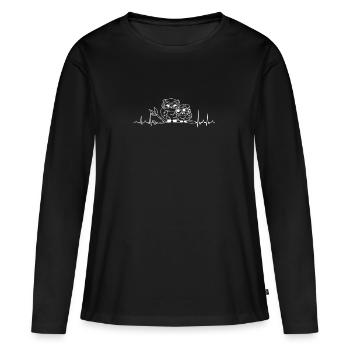 Eule Herzschlag Eulen - Frauen Premium Bio Langarmshirt - Schwarz - Vorne - Julia (174cm)
