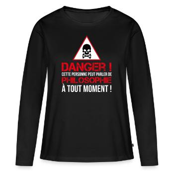 Cette personne peut parler de philo à tout moment - T-shirt manches longues Premium bio Femme - noir - Devant - Julia (174cm)