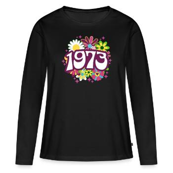 Fête Anniversaire Femme 1973 50 Ans Anniversaire - T-shirt manches longues Premium bio Femme - noir - Devant - Julia (174cm)