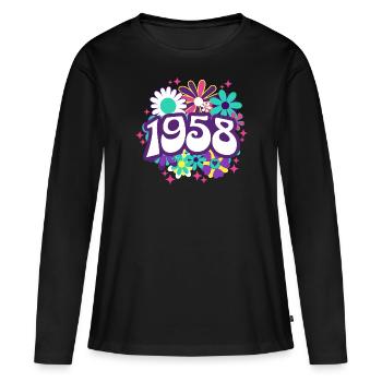 Fête Anniversaire Femme 1958 65 Ans Anniversaire - T-shirt manches longues Premium bio Femme - noir - Devant - Julia (174cm)