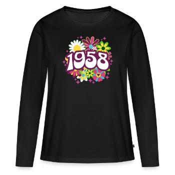 Fête Anniversaire Femme 1958 65 Ans Anniversaire - T-shirt manches longues Premium bio Femme - noir - Devant - Julia (174cm)
