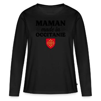 Maman Made In Occitanie - Femme Maman Occitane - T-shirt manches longues Premium bio Femme - noir - Devant - Julia (174cm)