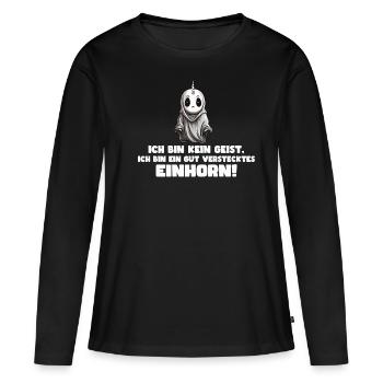 Lustiges Einhorn Halloween Design - Frauen Premium Bio Langarmshirt - Schwarz - Vorne - Julia (174cm)