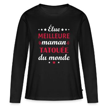 Élue meilleure maman tatouée, fête des mères - T-shirt manches longues Premium bio Femme - noir - Devant - Julia (174cm)