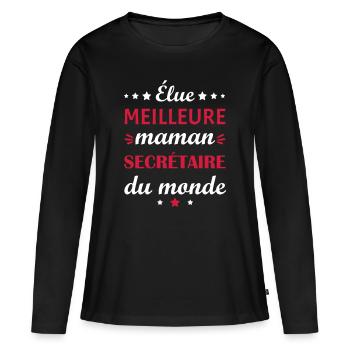 Élue meilleure maman secrétaire, fête des mères - T-shirt manches longues Premium bio Femme - noir - Devant - Julia (174cm)