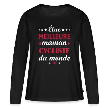 Élue meilleure maman cycliste, fête des mères - T-shirt manches longues Premium bio Femme - noir - Devant - Julia (174cm)