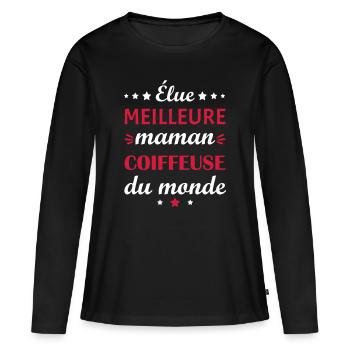 Élue meilleure maman coiffeuse, fête des mères - T-shirt manches longues Premium bio Femme - noir - Devant - Julia (174cm)
