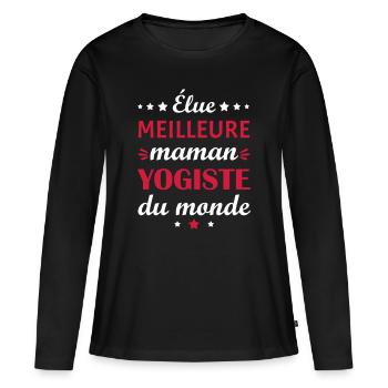 Élue meilleure maman yogiste, fête des mères - T-shirt manches longues Premium bio Femme - noir - Devant - Julia (174cm)